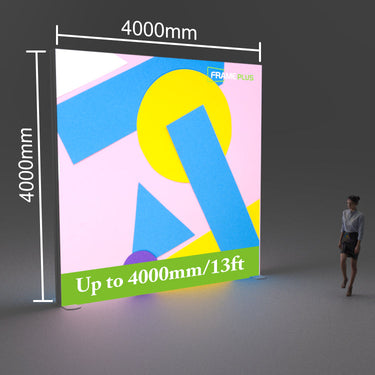 FramePlus 4x4 meter double-layer giant LED light box, taller than ordinary light boxes, with thicker profiles
