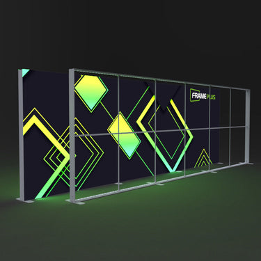 FramePlus 6x2m fully foldable LED light box, aluminum frame, minimalist design, shipped from the USA.