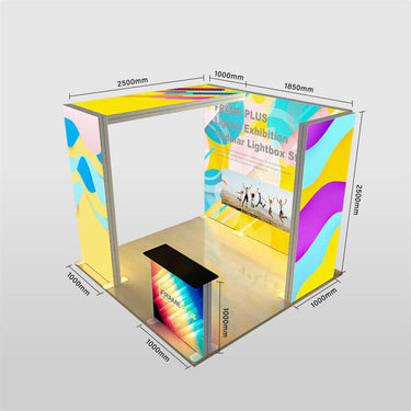 3×3 ft LED lightbox booth, 1000 mm × 2500 mm, 120 mm depth, carry-on case.