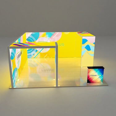 45° aerial view of 20×20 arch lightbox, seamless silicone-edge graphics, USA shipping.