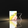 FramePlus fold-flat backlit promo table, SEG fabric skirt, bright countertop, ideal for sampling events.