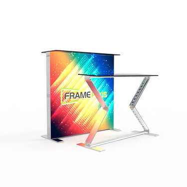 Collapsible LED promotional counter, single-case travel, 2-minute build, battery or mains, expo ready.