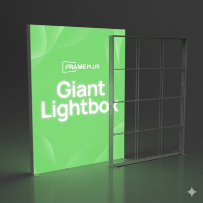 FramePlus Giant Lightbox Series — Large Format LED Illuminated Display with Custom Fabric Backwall for Trade Shows