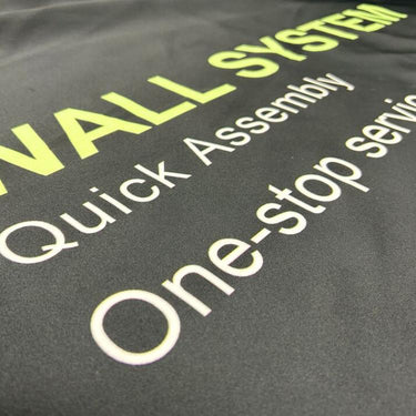 Exhibition Fabric Tagline Detail — Sharp Dye-Sub, Wrinkle-Resistant Textile