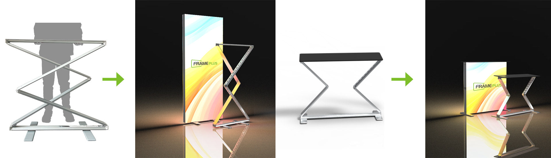 Pop-up lightbox display with spring-loaded scissor frame for instant setup
