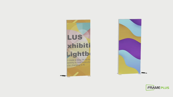 Frame Plus ceiling arch assembly video with modular lightbox frame and colorful fabric graphic